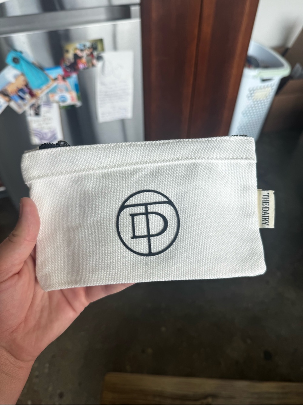 The Dairy White Canvas Zipper Pouch Cosmetic Case Pencil Bag Black Logo